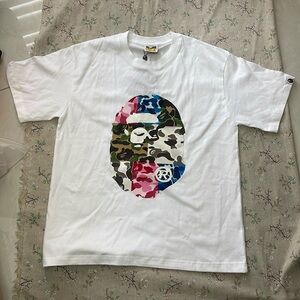 Bape Unisex Multicolor Camouflage Ape Head White T-Shirt
